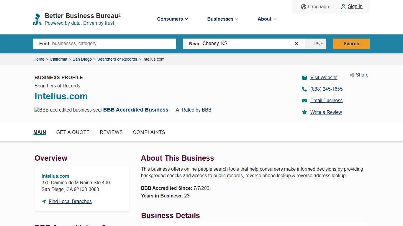 Intelius.com | BBB Business Profile | Better Business Bureau